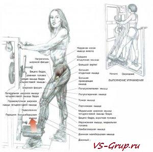 Махи одной ногой в сторогу с рычагом тренажера
